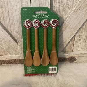Sleigh Bell Bistro Wooden Spoons with Red Swirl Handles